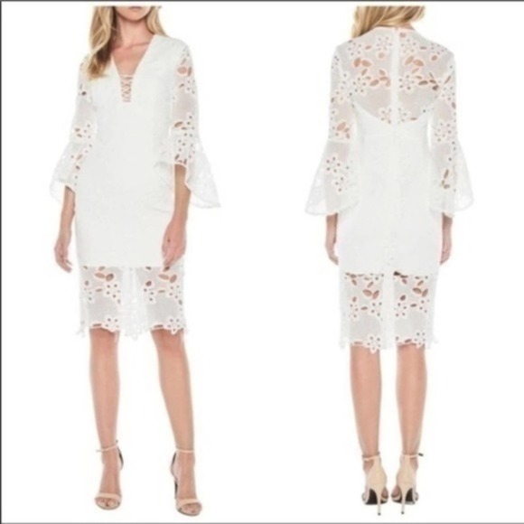 Bardot Dresses & Skirts - Bardot White Lace Bell Sleeve Boho Dress